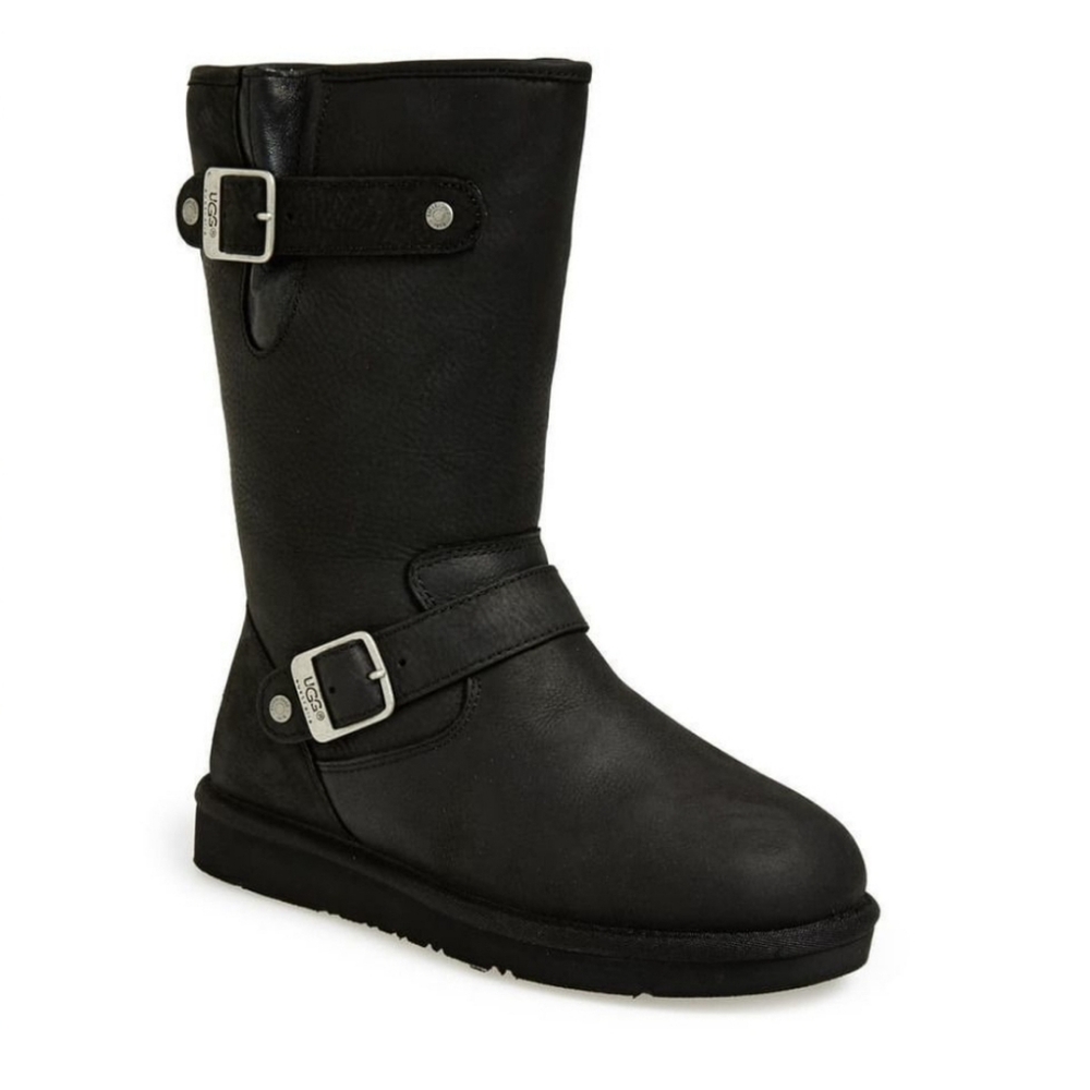 UGG SUTTER MOTO Mid Calf Leather Buckle Boots For Women Sz 8 in Black *